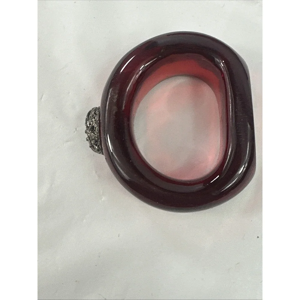 Ruby Red Translucent Resin Napkin Rings Set of 4 Silver Medallion Detail Boxed